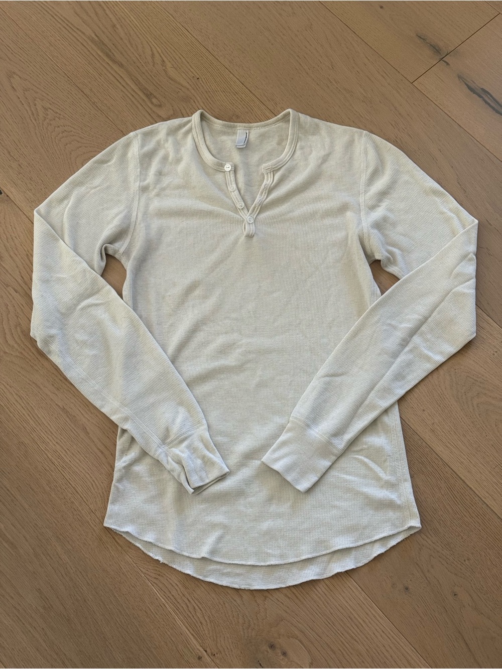 American Apparel White Waffle Knit Long-Sleeve Henley